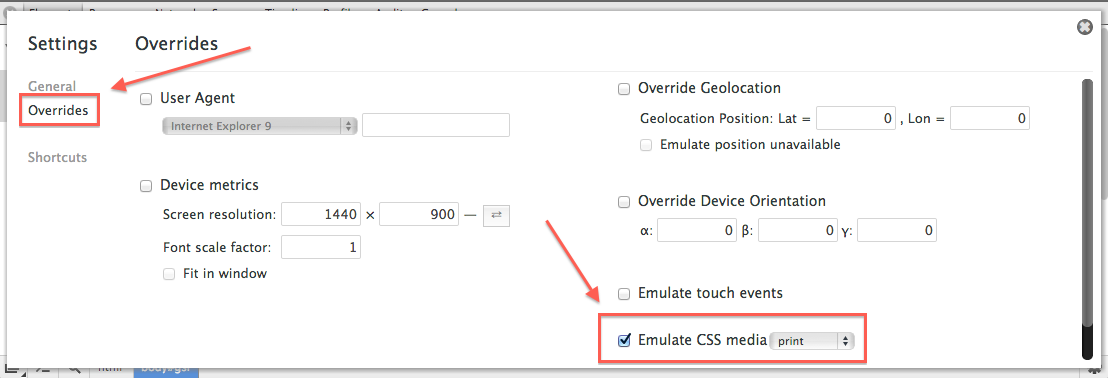 How to emulate CSS media in Chrome's DevTools