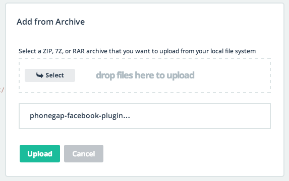Add from archive dialog with newly download zip selected