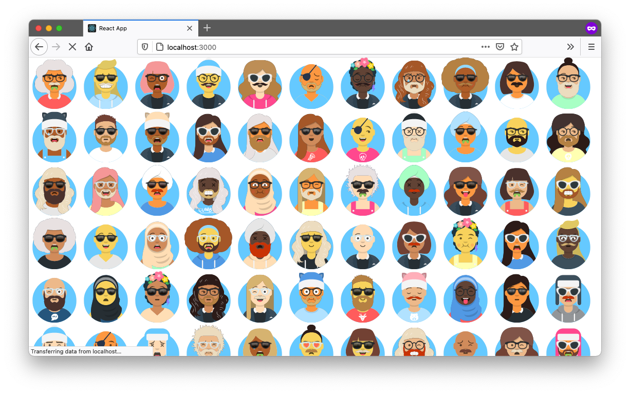 A browser with 100 random avatars